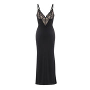 sexy sling lace dress black long dress built-in shapewear