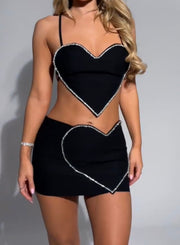 Sexy Heart Shape with Diamond Bandeau Sling Short Two-Piece Set