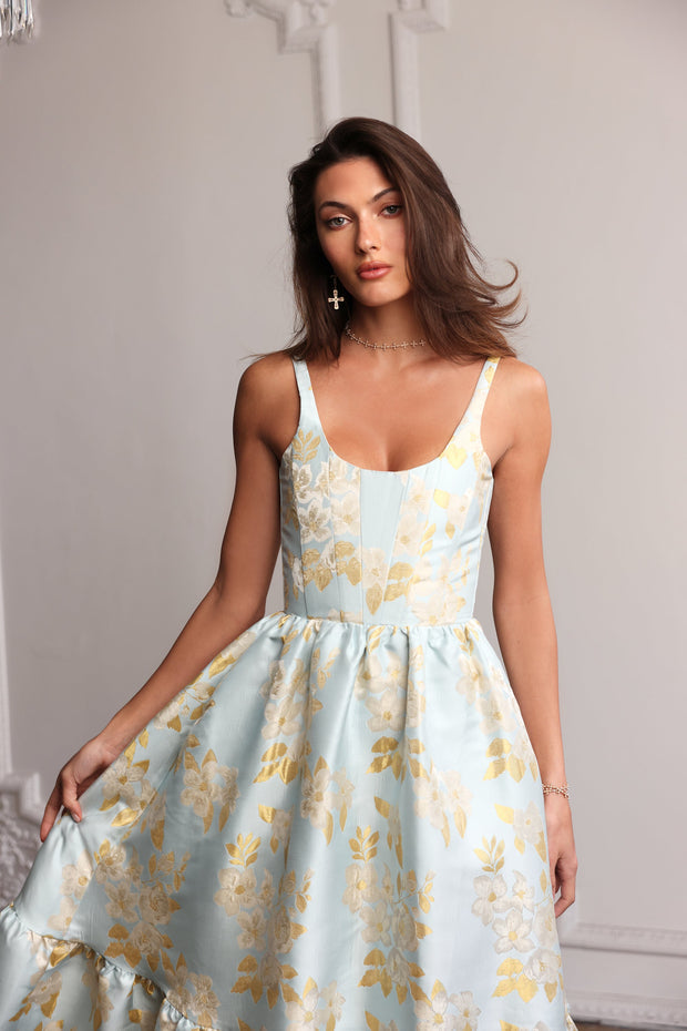 The Avery Dress in Ballad Blue Baroque Floral