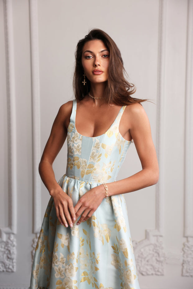 The Avery Dress in Ballad Blue Baroque Floral