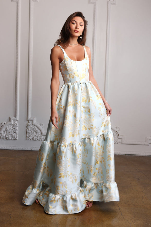 The Avery Dress in Ballad Blue Baroque Floral