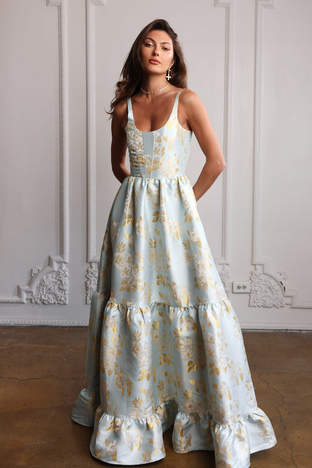 The Avery Dress in Ballad Blue Baroque Floral