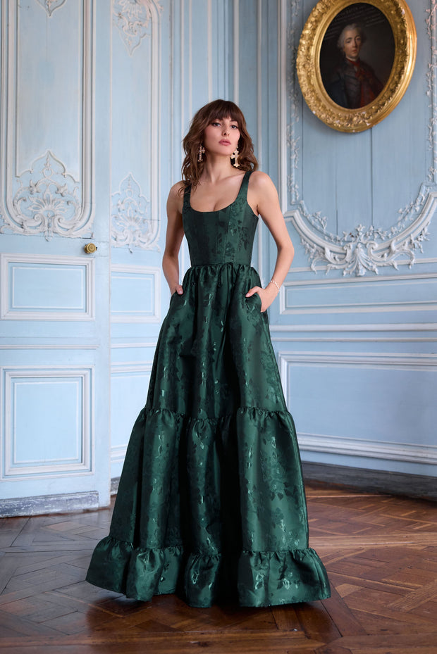 The Avery Dress in Emerald Baroque Floral