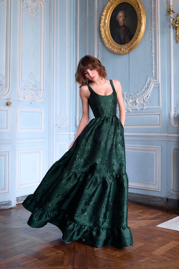 The Avery Dress in Emerald Baroque Floral