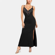 sexy sling lace dress black long dress built-in shapewear