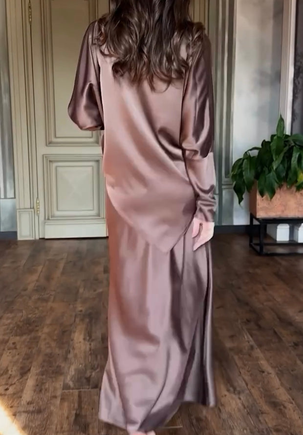 Sexy off-Neck Satin Long Sleeve Dress