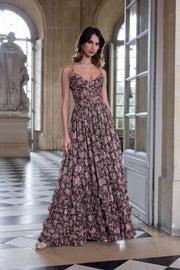 The Carmen Dress in Chocolate Peony Print