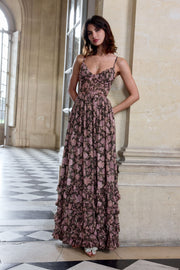 The Carmen Dress in Chocolate Peony Print