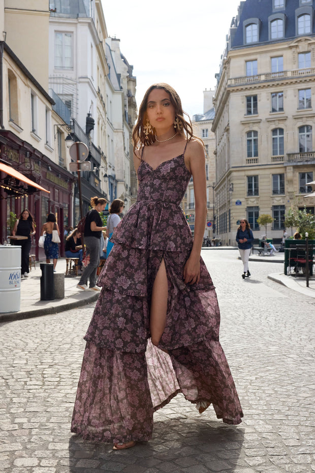 The Caterina Dress in Chocolate Peony Print