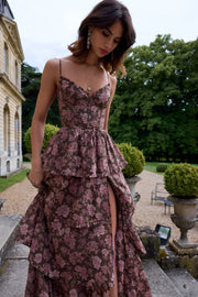 The Caterina Dress in Chocolate Peony Print