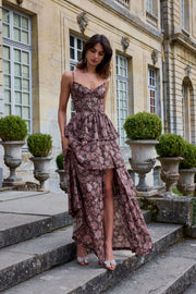 The Caterina Dress in Chocolate Peony Print