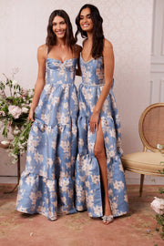 The Lucetta Dress in Dusk Blue Baroque Floral