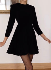 Long Sleeve Velvet Slim Fit Waist A- line Skirt