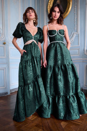 The Lucetta Dress in Emerald Baroque Floral