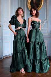 The Lucetta Dress in Emerald Baroque Floral