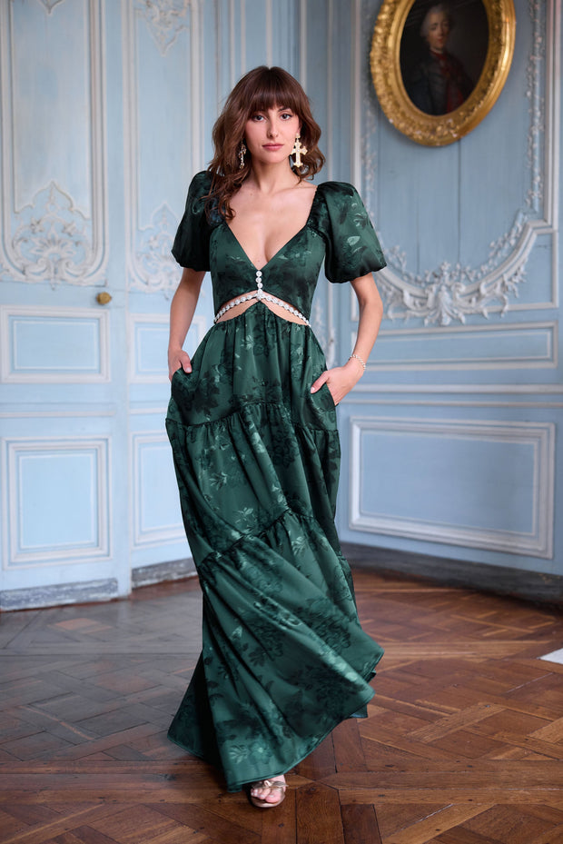 The Emma Dress in Emerald Baroque Floral