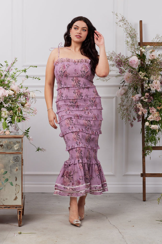 The Geranium Dress in Lilac Tapestry Rose