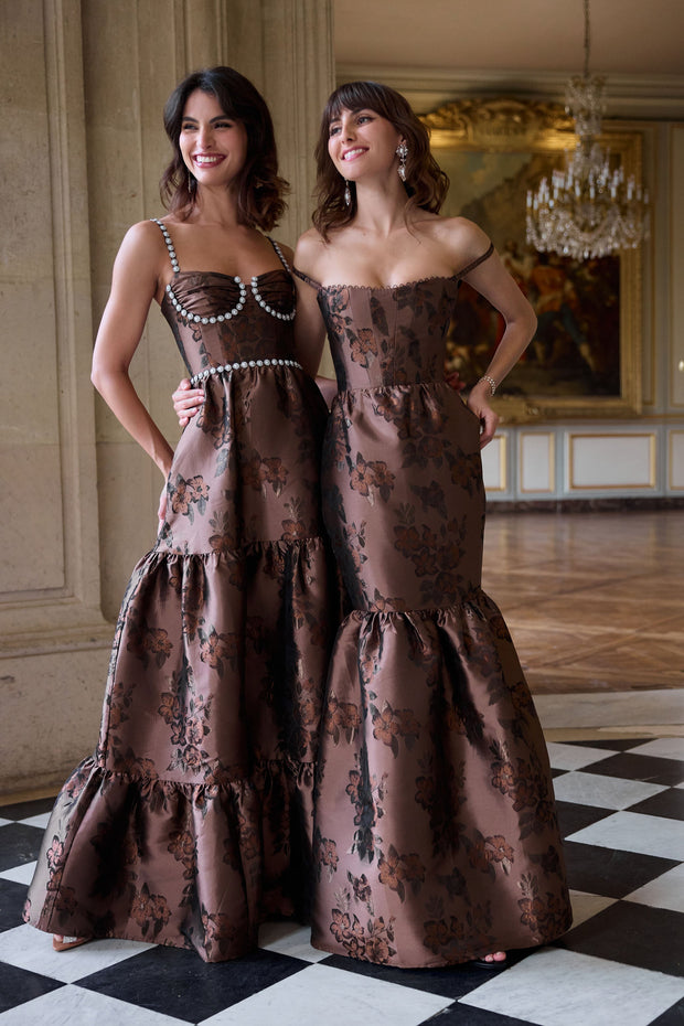 The Lucetta Dress in Cocoa Baroque Floral