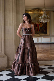 The Lucetta Dress in Cocoa Baroque Floral