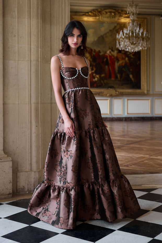 The Lucetta Dress in Cocoa Baroque Floral