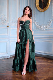 The Lucetta Dress in Emerald Baroque Floral