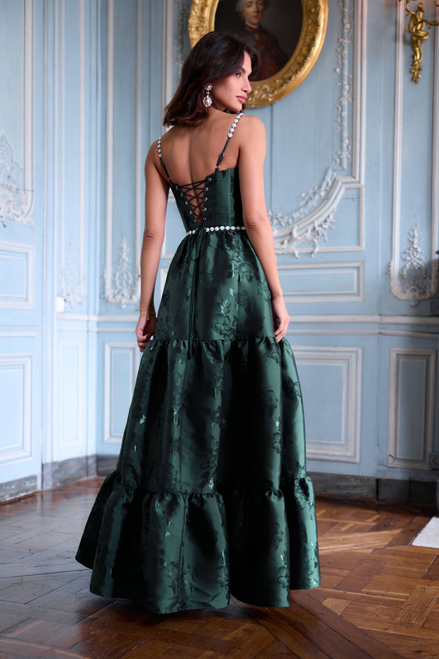 The Lucetta Dress in Emerald Baroque Floral