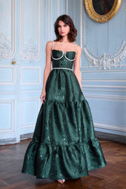 The Lucetta Dress in Emerald Baroque Floral