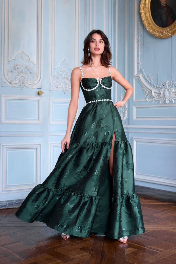 The Lucetta Dress in Emerald Baroque Floral