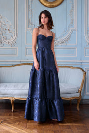 The Lucetta Dress in Navy Baroque Floral