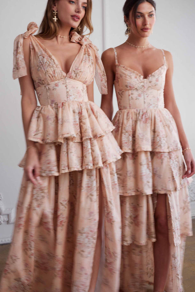 The Maile Dress in Peach Tapestry