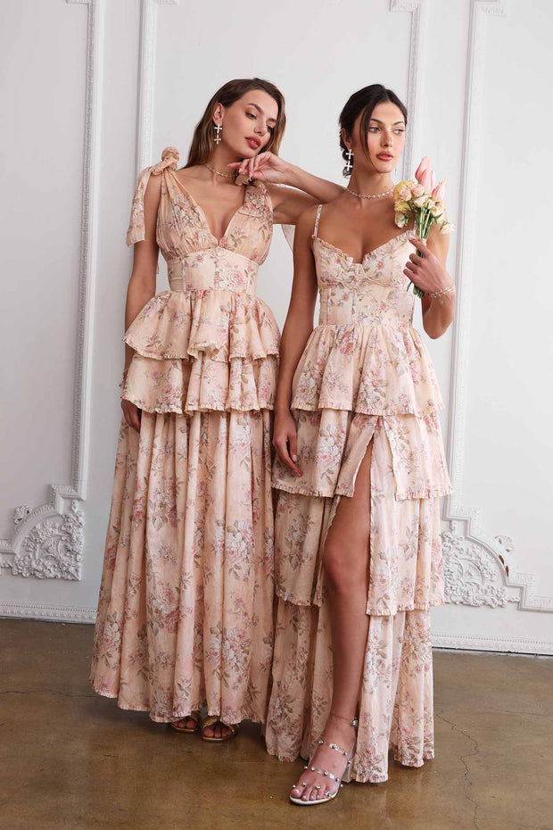 The Maile Dress in Peach Tapestry