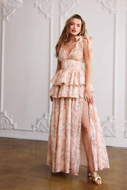 The Maile Dress in Peach Tapestry