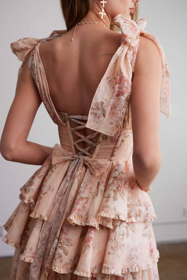 The Maile Dress in Peach Tapestry