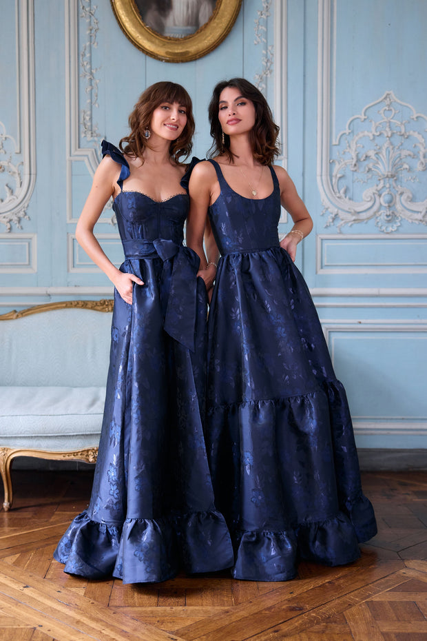 The Avery Dress in Navy Baroque Floral