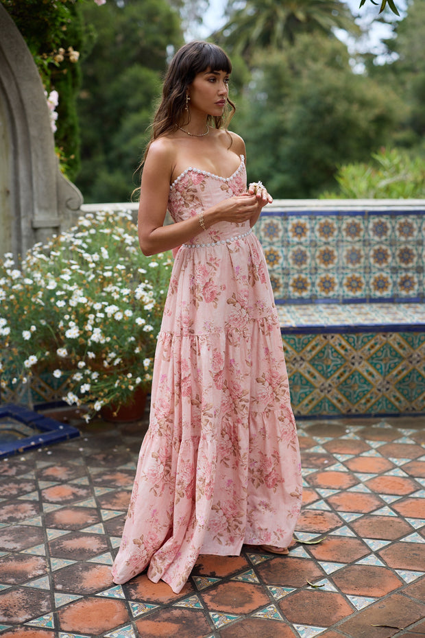 The Vivian Dress in Peach Tapestry